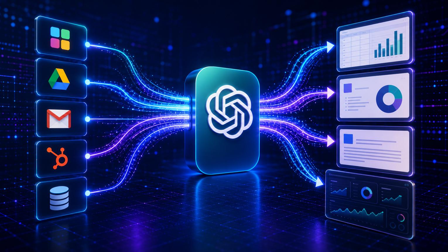 Integrating ChatGPT into business software with connected AI, CRM, ERP, and business applications.